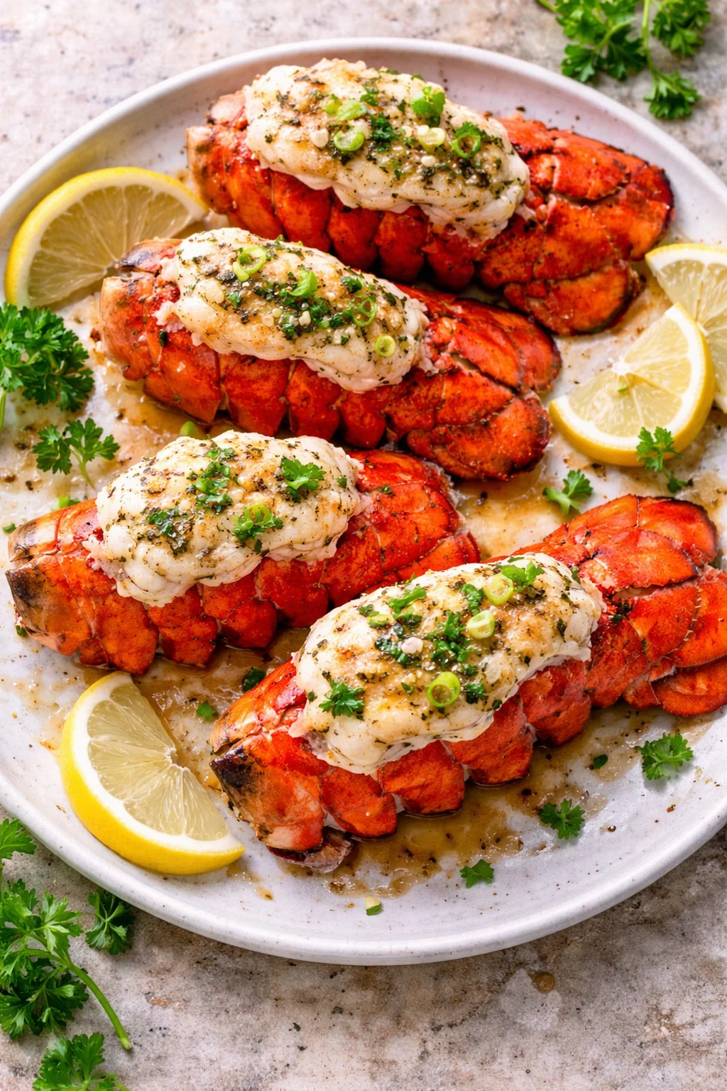 Deliciously prepared Garlic Butter Lobster Tails served on a plate