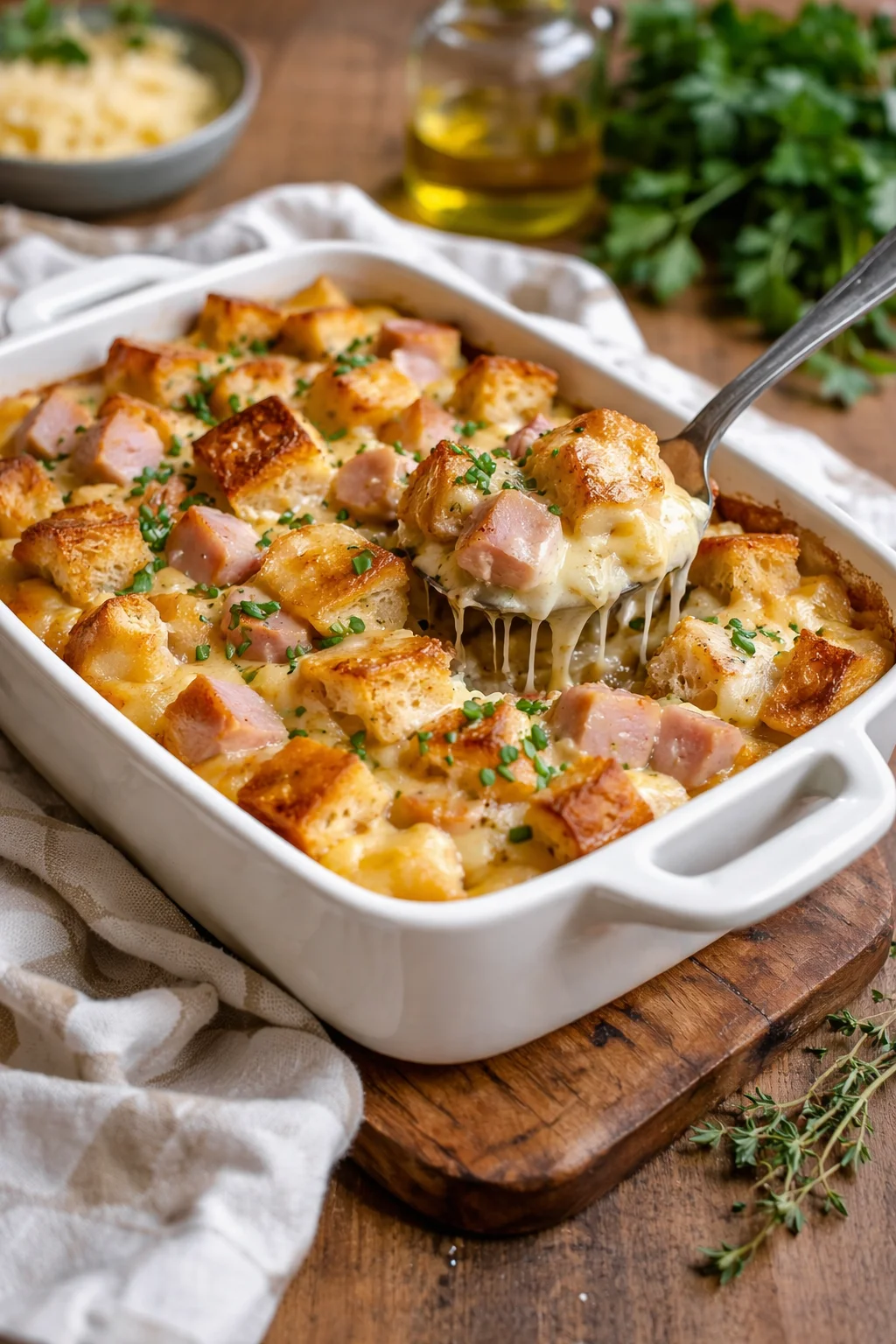 Delicious green bean casserole with crispy onions, perfect for holiday meals.
