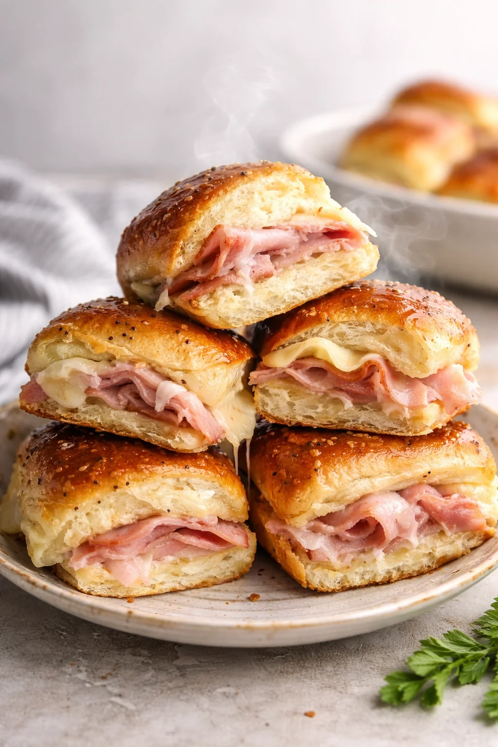 Ham and Cheese Sliders served on a platter.