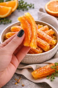 Homemade candied orange peel ready for use in desserts and snacks.