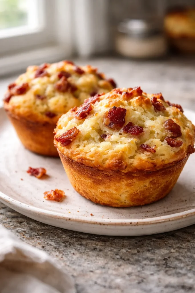 Delicious Maple Bacon Pancake Muffins served on a plate.