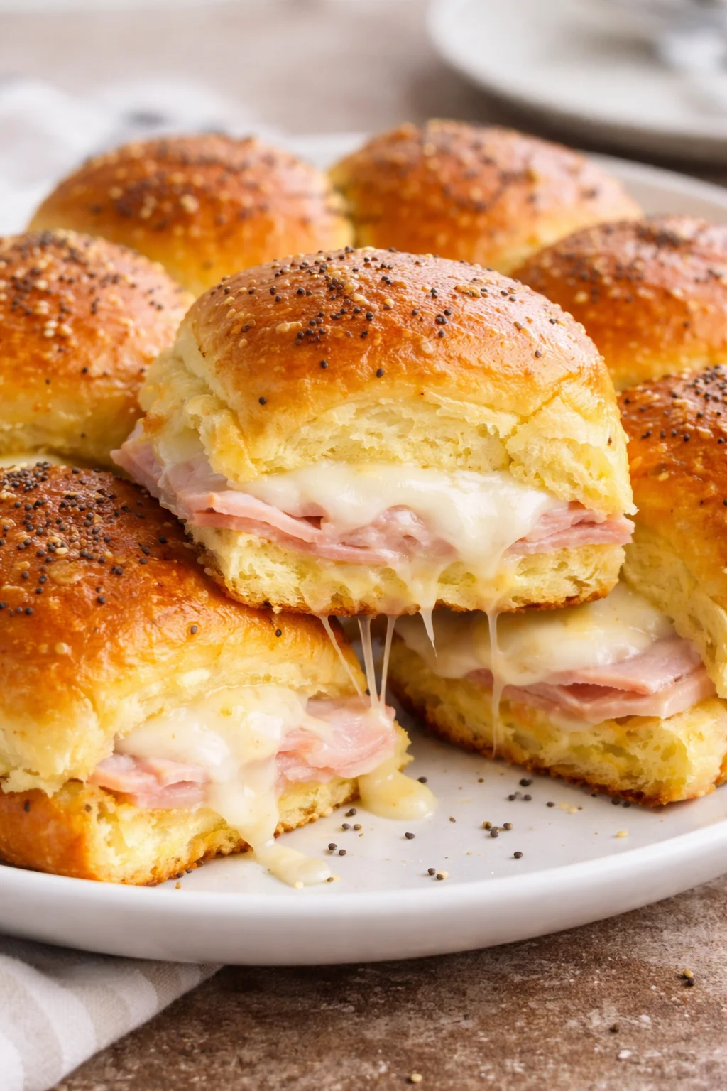 One Pan Ham and Cheese Sliders served on a platter