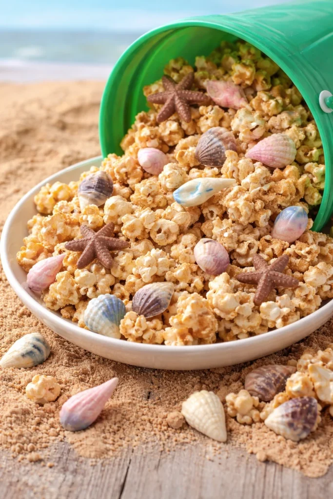 Colorful bowl of Beach Party Popcorn for a fun beach party snack