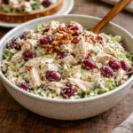 Delicious bowl of best ever chicken salad with fresh ingredients.