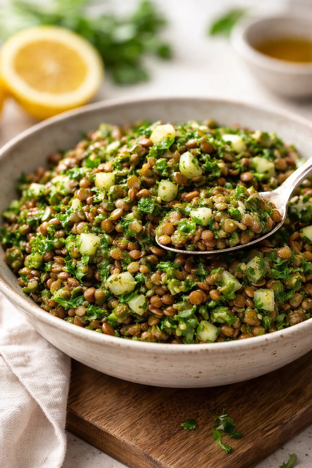 Delicious Lebanese Lentil Salad with fresh ingredients and spices