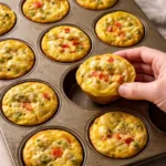 Delicious breakfast egg muffins served on a plate with fresh vegetables.