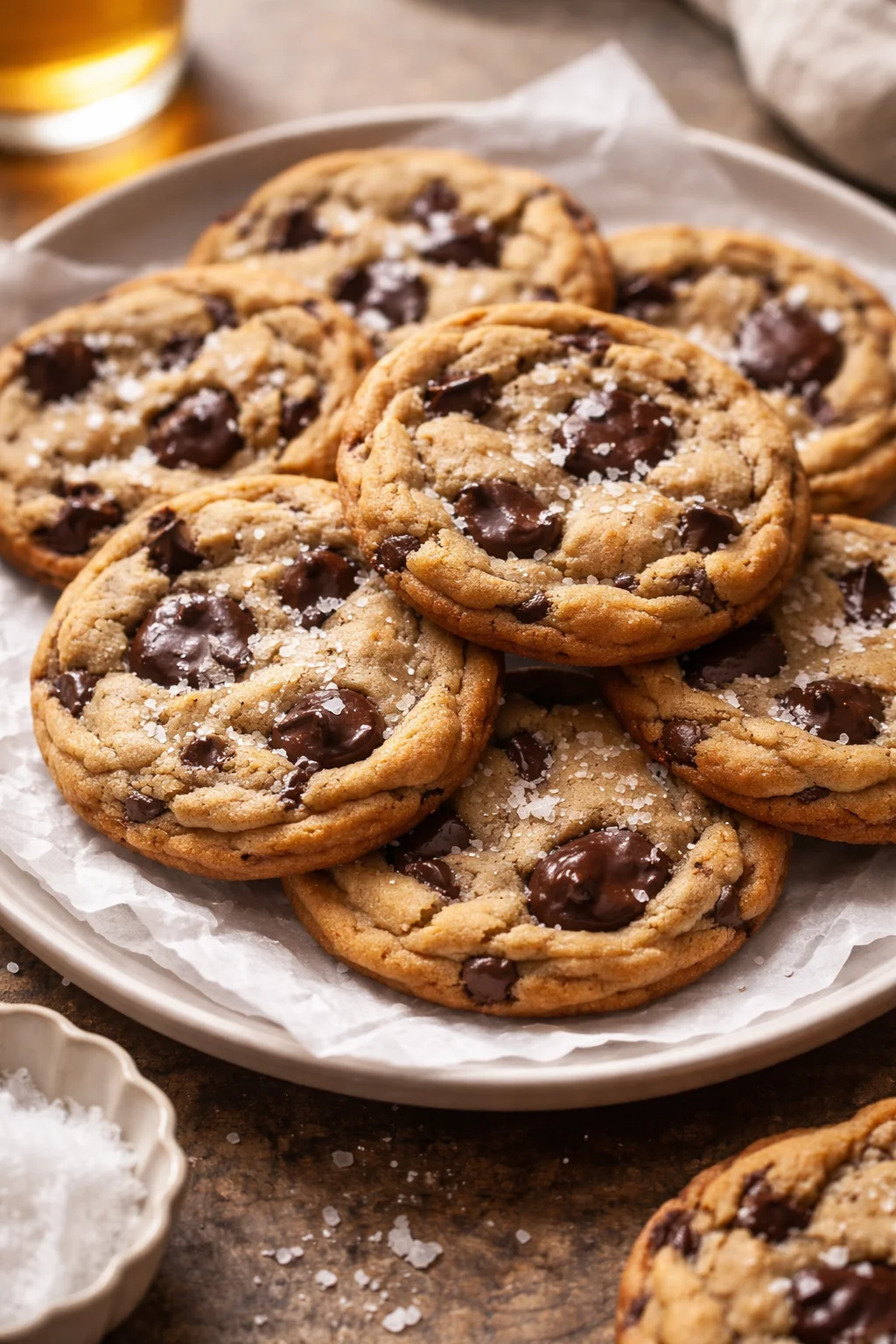 Delicious brown butter chocolate chip cookies freshly baked and ready to enjoy.