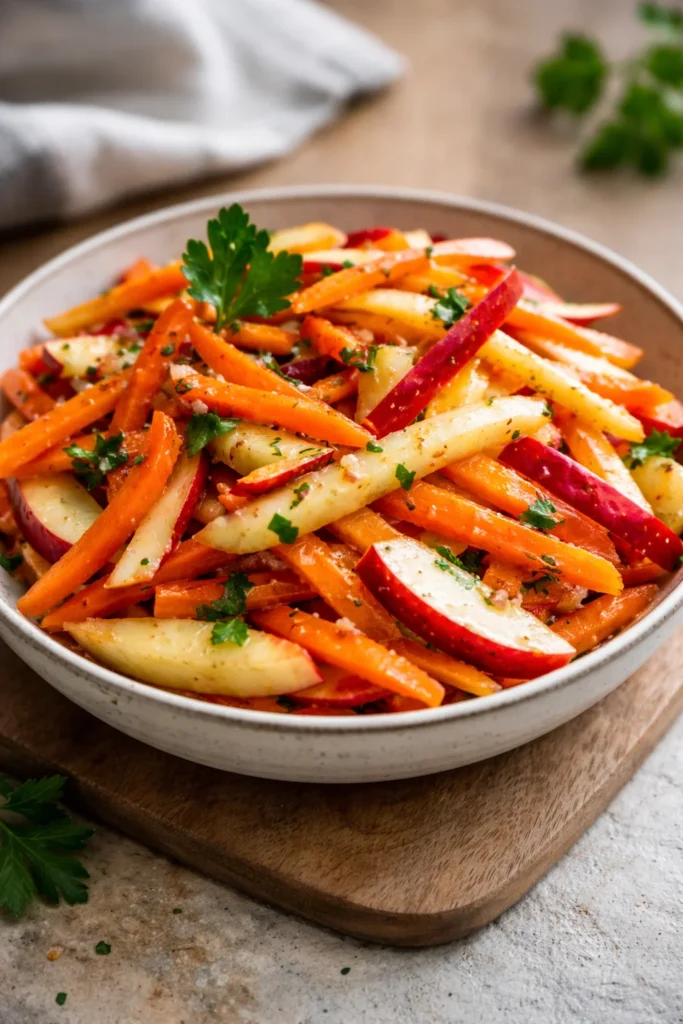 Fresh Carrot Apple Salad with crunchy carrots and sweet apples