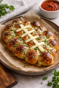 Cheesy stuffed garlic bread rolls topped with herbs and golden crust