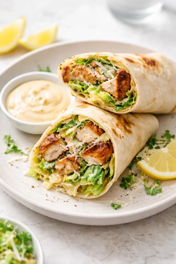 Delicious Chicken Caesar Wraps with grilled chicken and fresh lettuce