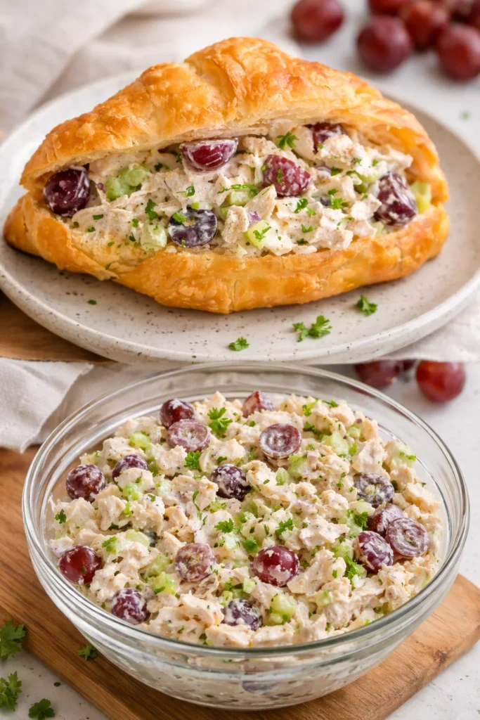 Delicious chicken salad sandwich with fresh ingredients on a plate