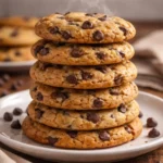 Freshly baked chocolate chip cookies on a plate
