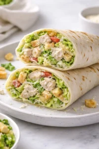 Chopped Chicken Caesar Salad Wrap with fresh ingredients and creamy dressing