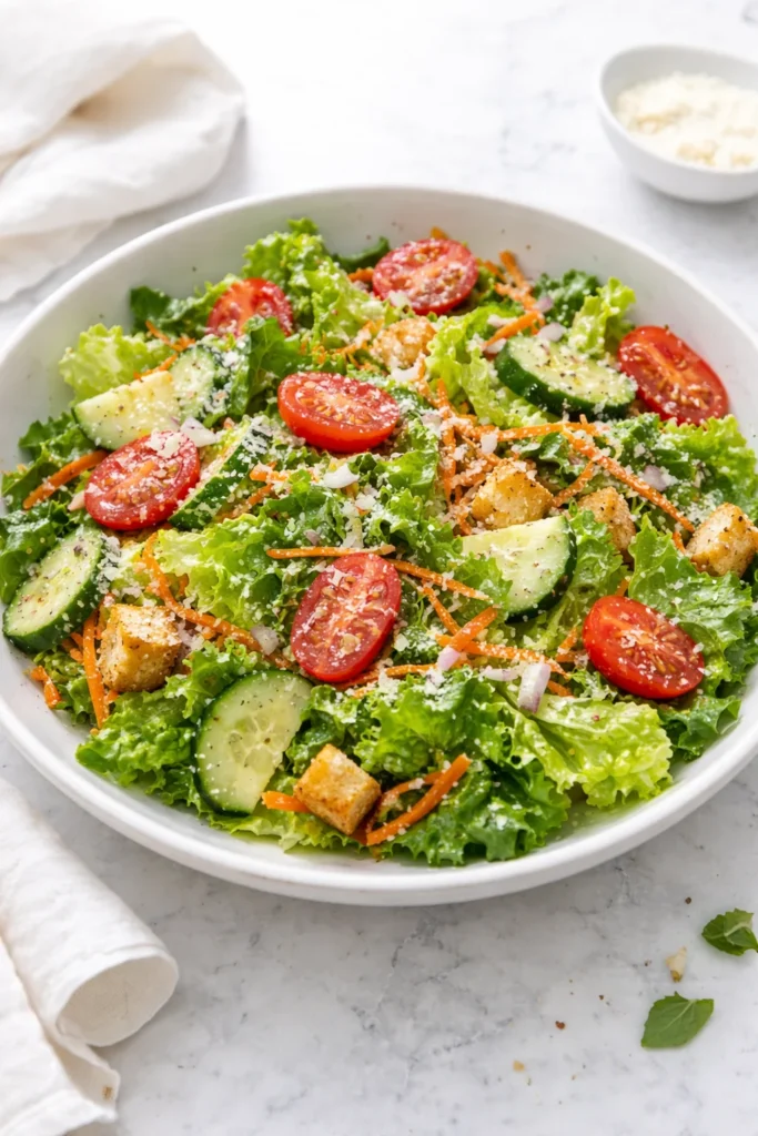 Classic house salad with fresh vegetables and dressing