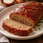 Delicious classic meatloaf served with a side of mashed potatoes.