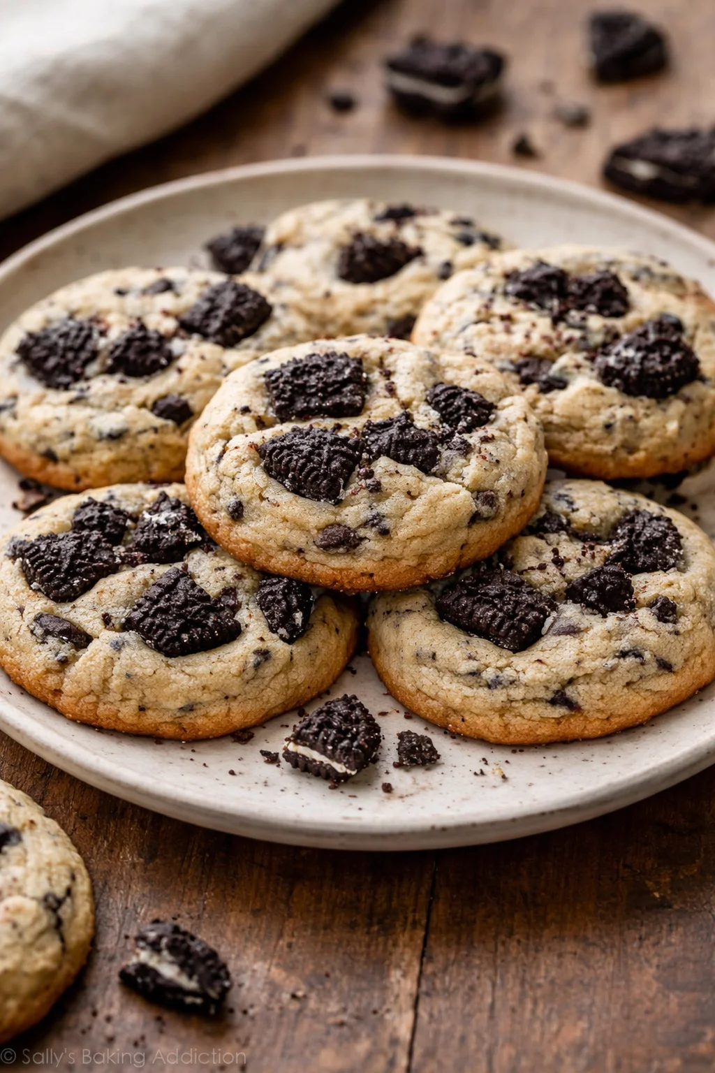 Freshly baked Cookies and Cream Cookies on a plate
