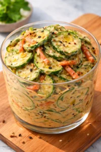 Creamy Asian cucumber salad bowl with fresh cucumbers and a savory dressing