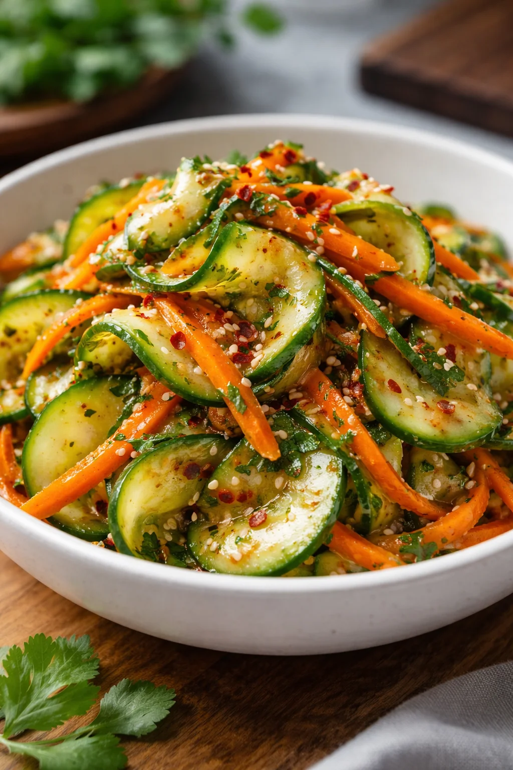 Cucumber Carrot Salad with fresh vegetables in a bowl