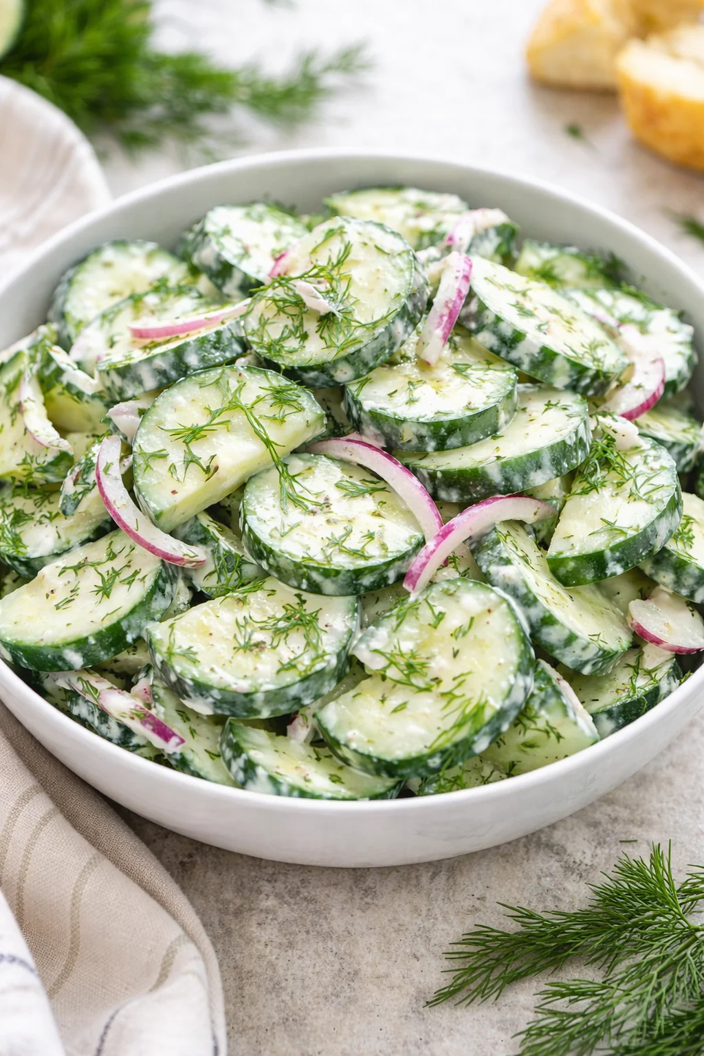 Fresh Cucumber Dill Salad with vibrant cucumbers and dill sprigs