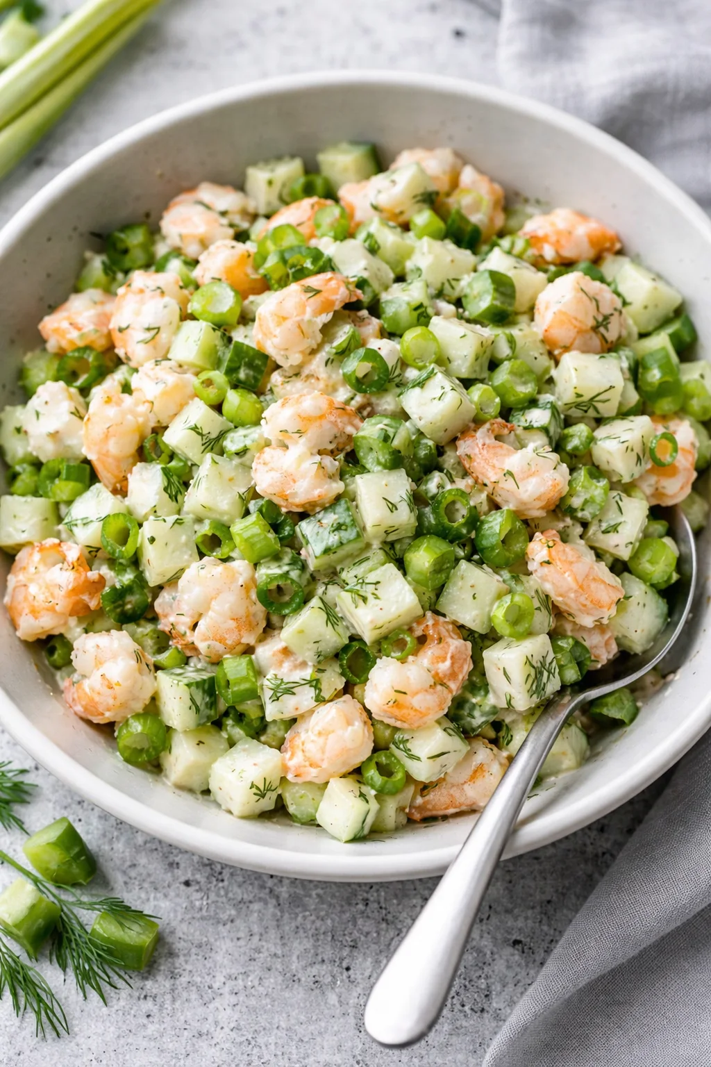 Delicious Cucumber Shrimp Salad with fresh vegetables and herbs