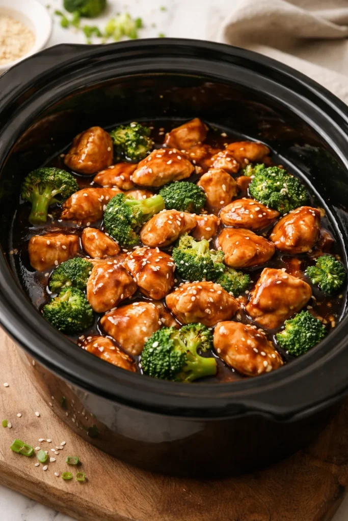 Delicious slow cooker teriyaki chicken ready to serve