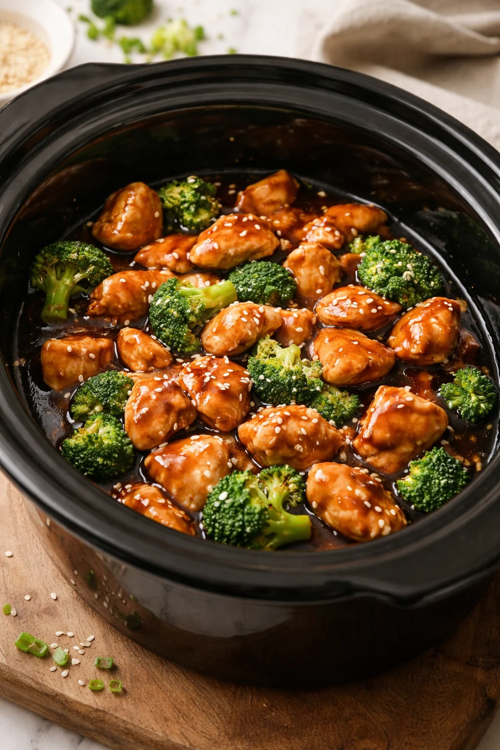 Delicious slow cooker teriyaki chicken ready to serve