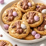 Delicious Easter chocolate cookies decorated with pastel colors and Easter themes