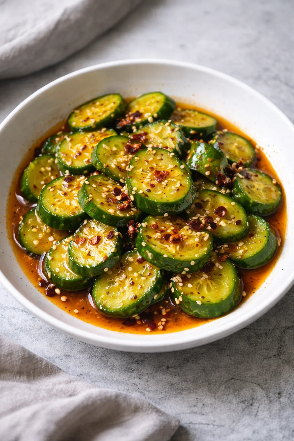 Easy Asian cucumber salad with fresh vegetables and dressing