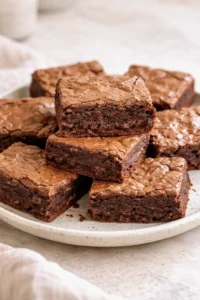 Fudgy brownies made from an easy brownie recipe on a plate