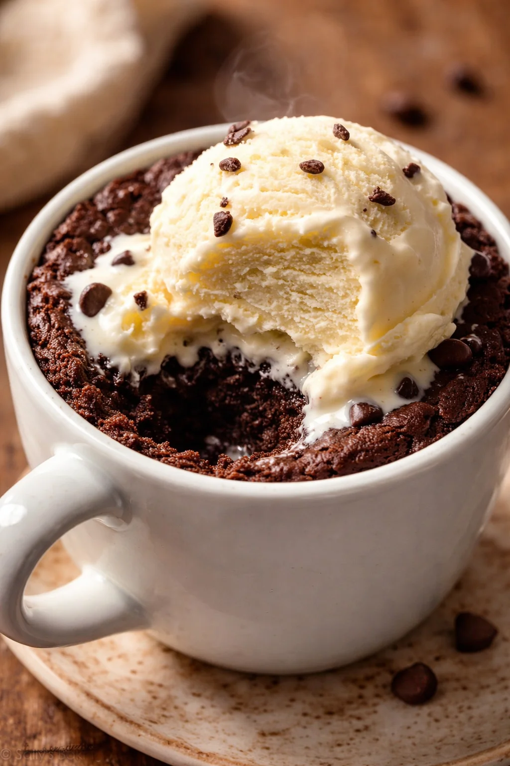 Delicious eggless mug brownie recipe prepared in a microwave.