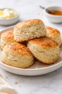 Fluffy sourdough discard biscuits fresh out of the oven, golden and flaky