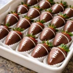 Football-themed chocolate-covered strawberries for game day celebrations.