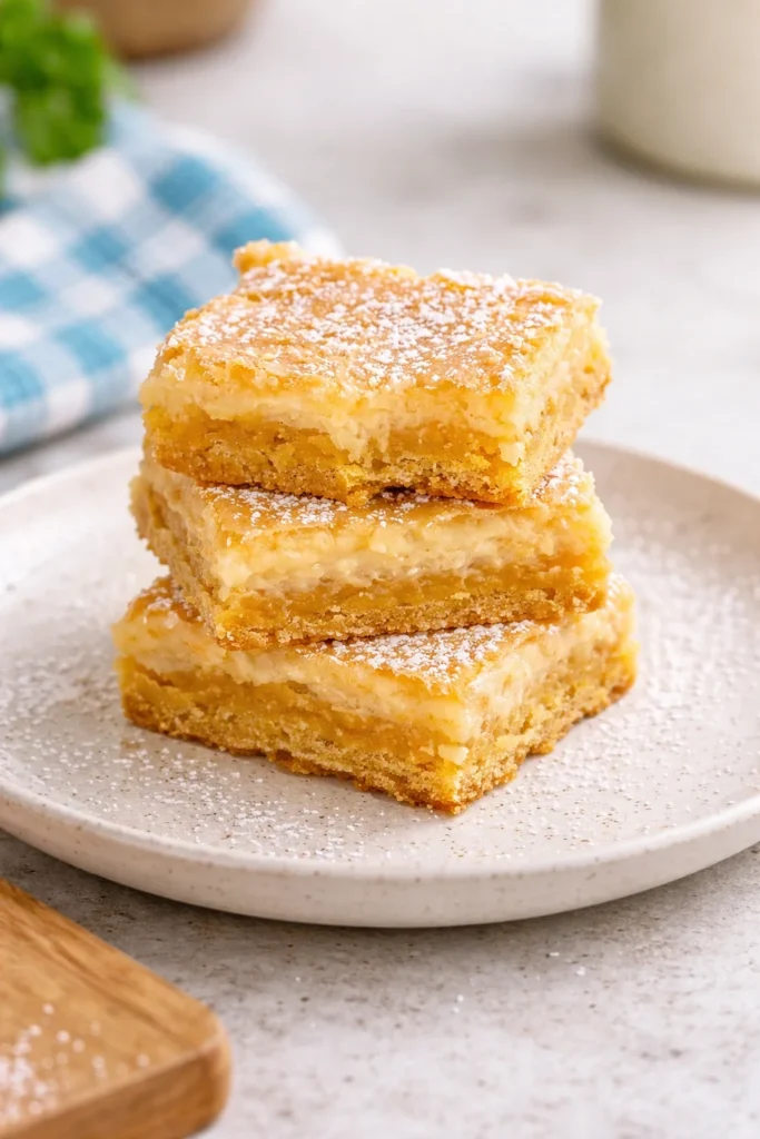 Delicious slice of Gooey Butter Cake showcasing its rich and creamy texture