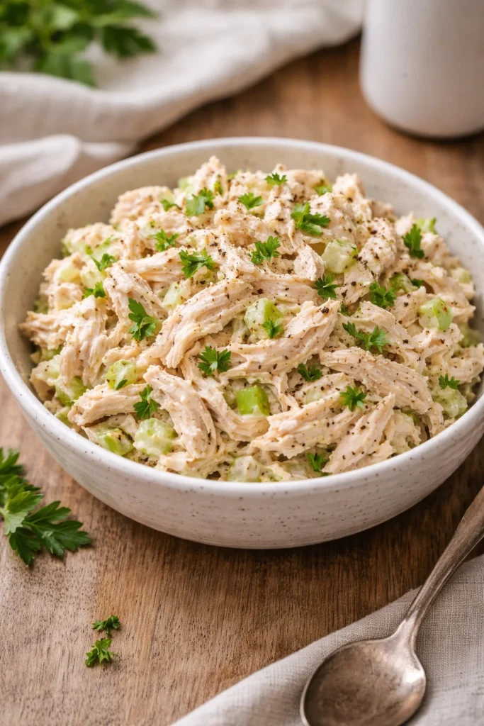 Delicious chicken salad chick copycat recipe served in a bowl
