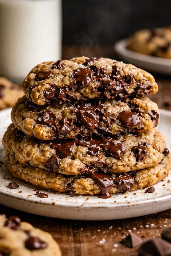 Jumbo bakery-style chocolate chip cookies on a cooling rack