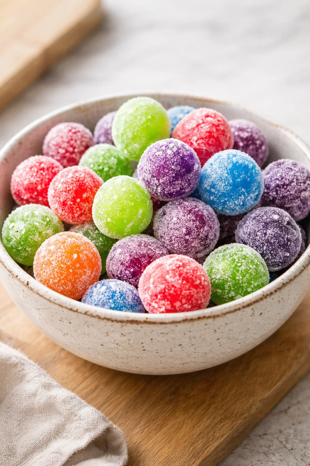 Bowl of Kool-Aid grapes ready to enjoy as a colorful summer snack.