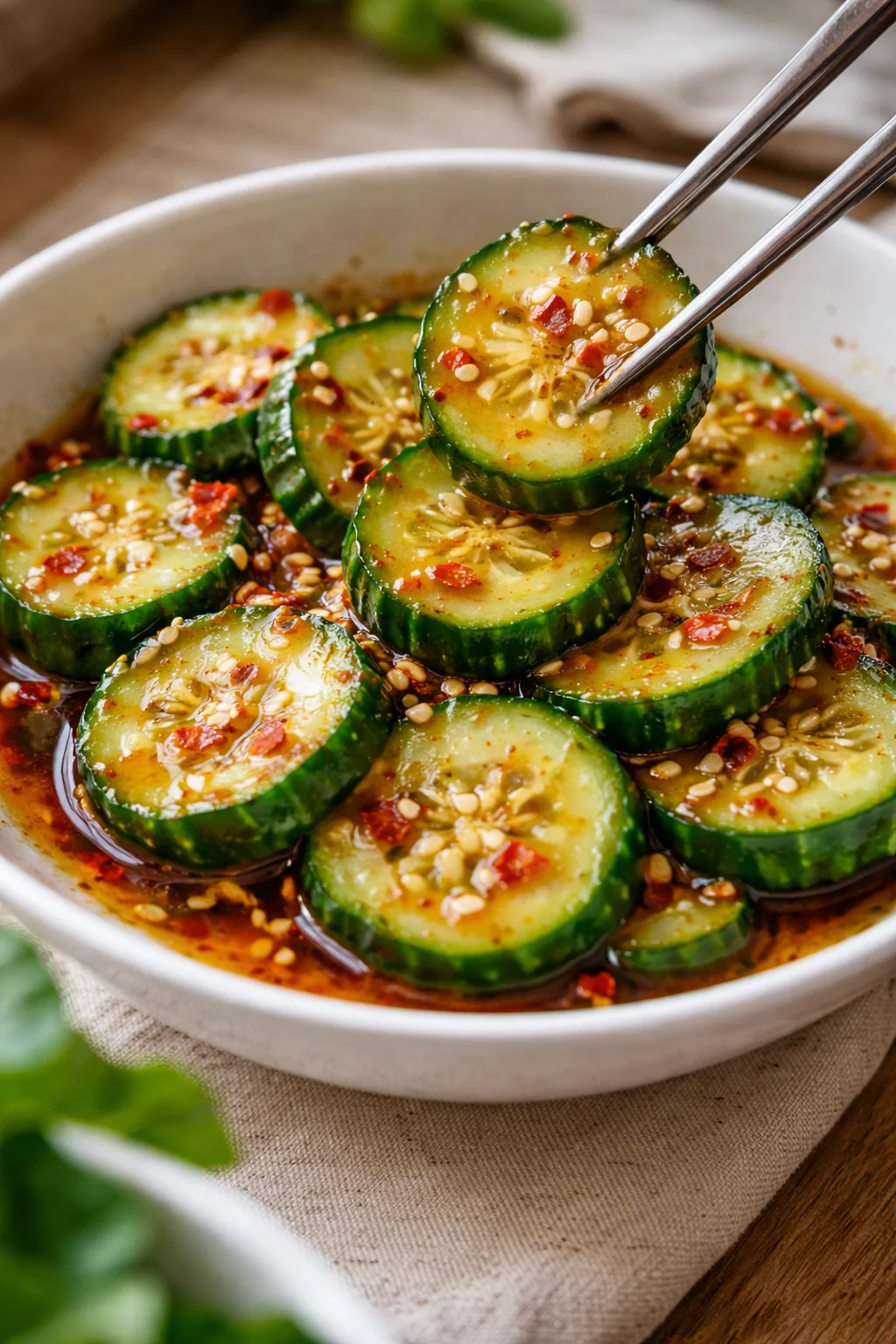 Delicious Korean Cucumber Salad with sesame seeds and spices