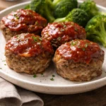 Delicious mini meatloaf served with vegetables on a plate.