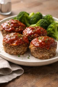 Delicious mini meatloaf served with vegetables on a plate.