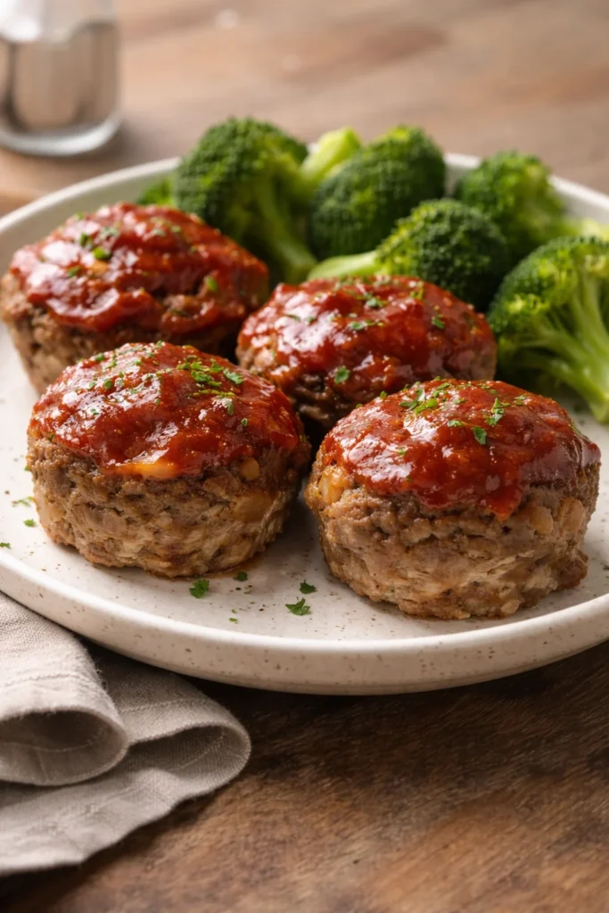 Delicious mini meatloaf served with vegetables on a plate.