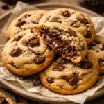 Nutella stuffed chocolate chip cookies on a baking tray