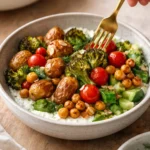 Plant-Based Mediterranean Bowl with fresh vegetables and grains