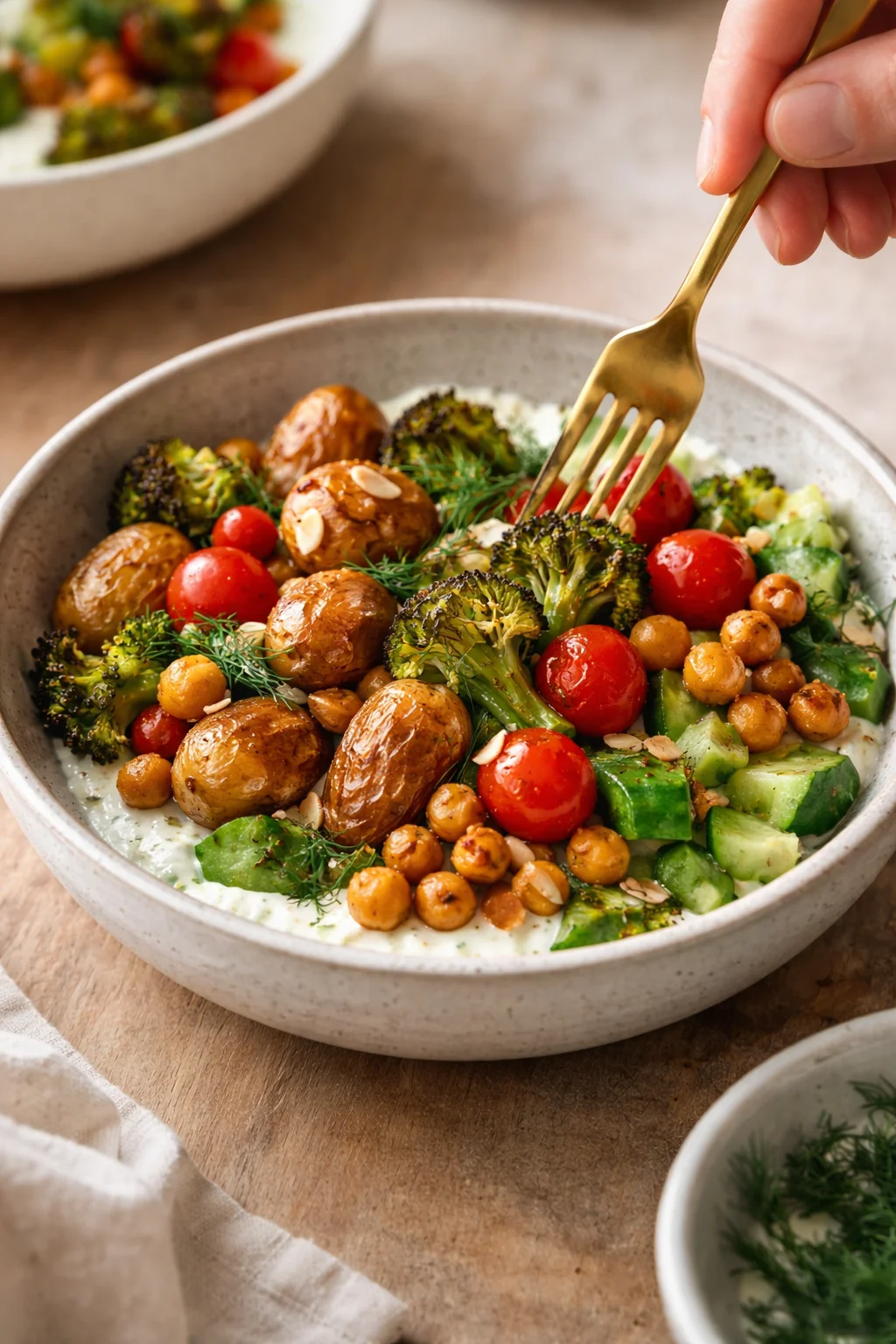 Plant-Based Mediterranean Bowl with fresh vegetables and grains