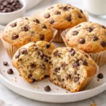Freshly baked sourdough chocolate chip muffins on a cooling rack