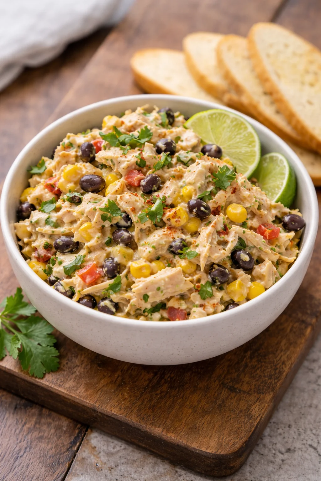 Colorful Southwest Chicken Salad with grilled chicken, beans, corn, and avocado