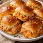 Delicious Spicy Buffalo Chicken Sliders served with dipping sauce