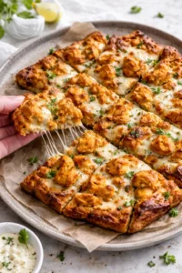 Delicious tandoori chicken garlic bread garnished with herbs