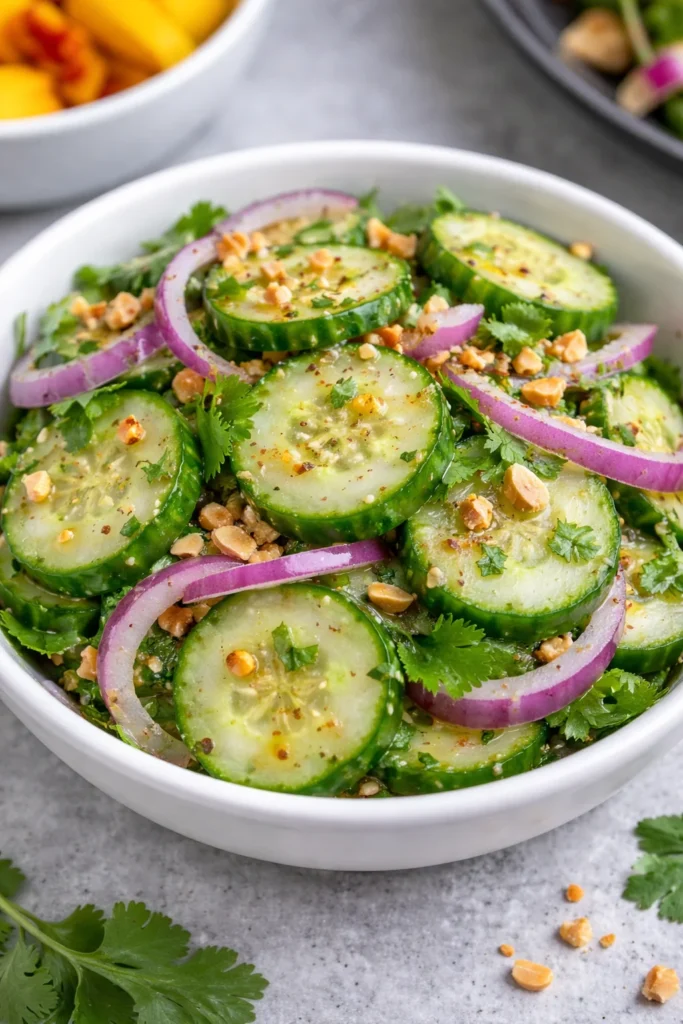 Delicious and refreshing Thai Cucumber Salad served in a bowl