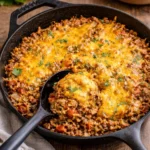 Delicious plate of Texas Hash featuring seasoned beef, beans, and spices.