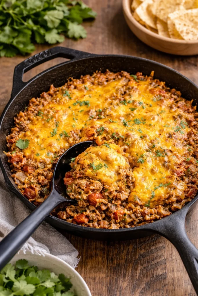 Delicious plate of Texas Hash featuring seasoned beef, beans, and spices.